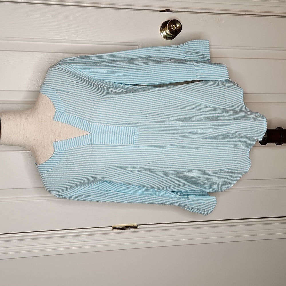 Occasionally Made Blue White Seersucker Tunic Size L NWT